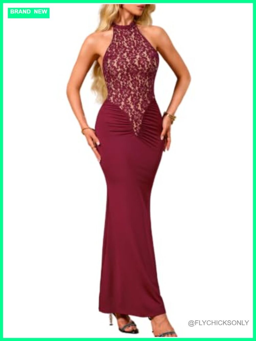 Lace Halter Backless Maxi Mermaid Gown Formal Cocktail Dress